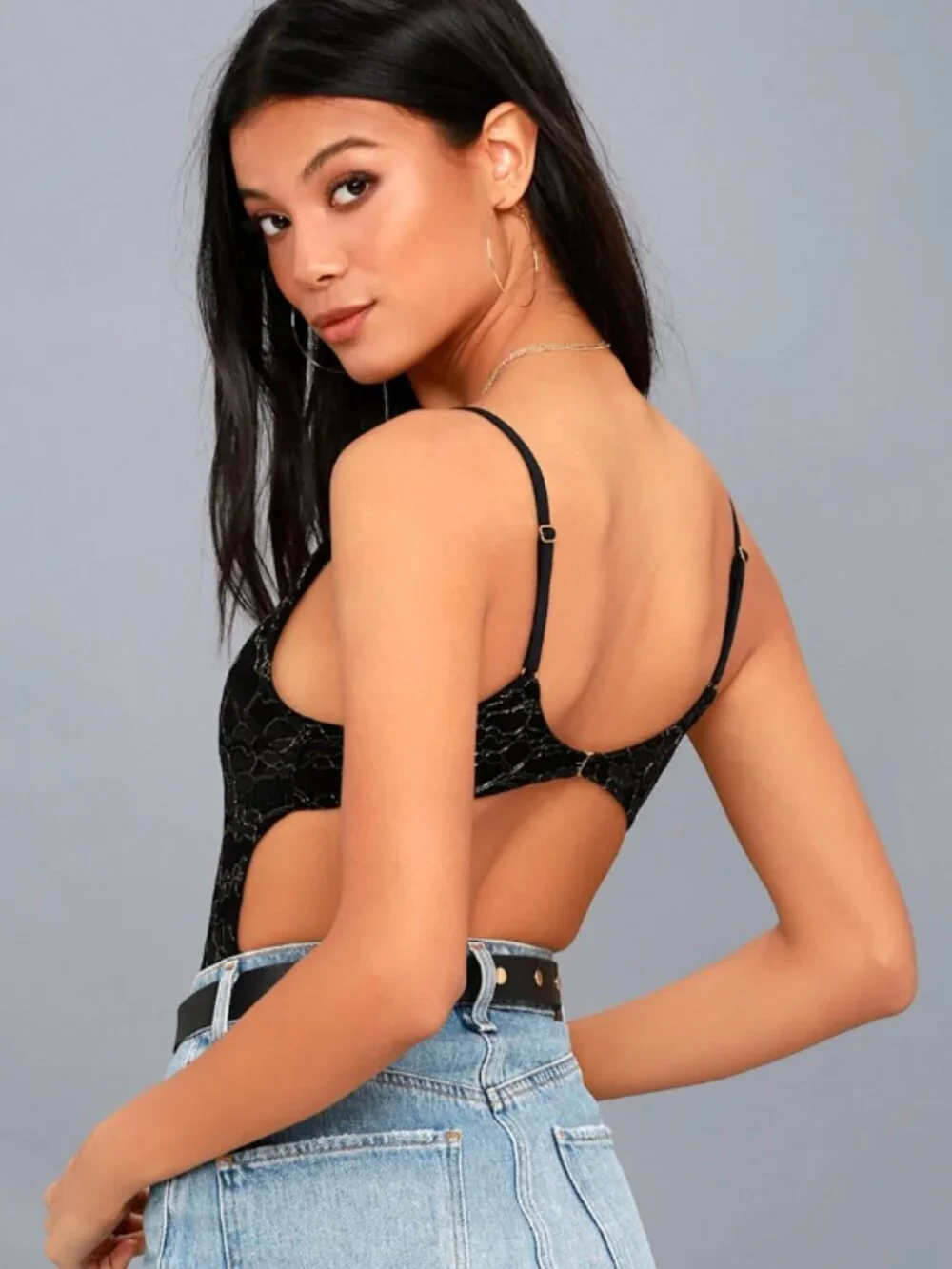 Amuse Society by Lulus Azalea Black and Gold Lace Backless Bodysuit